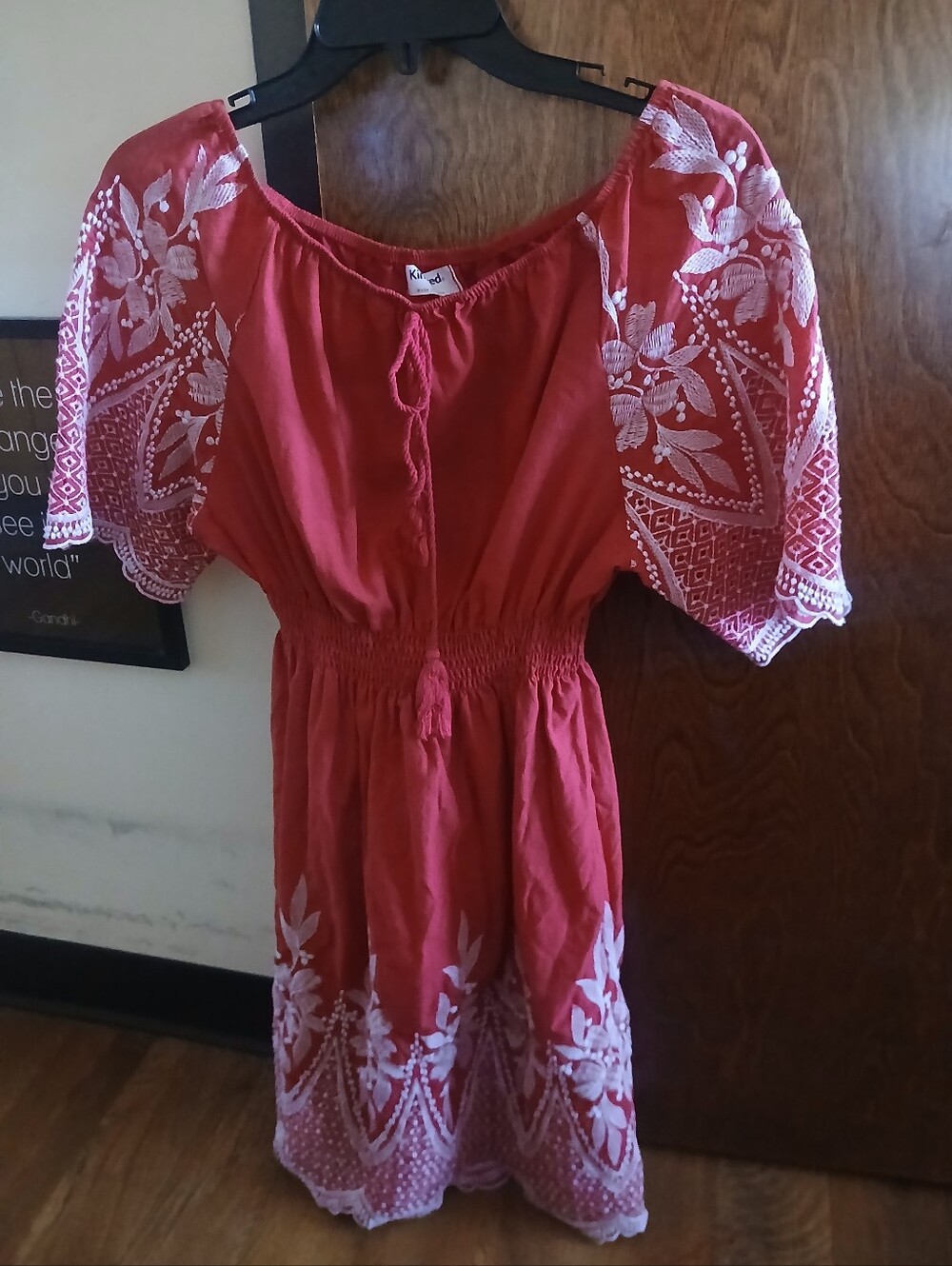 KINDRED red embroidered short sleeve mini dress